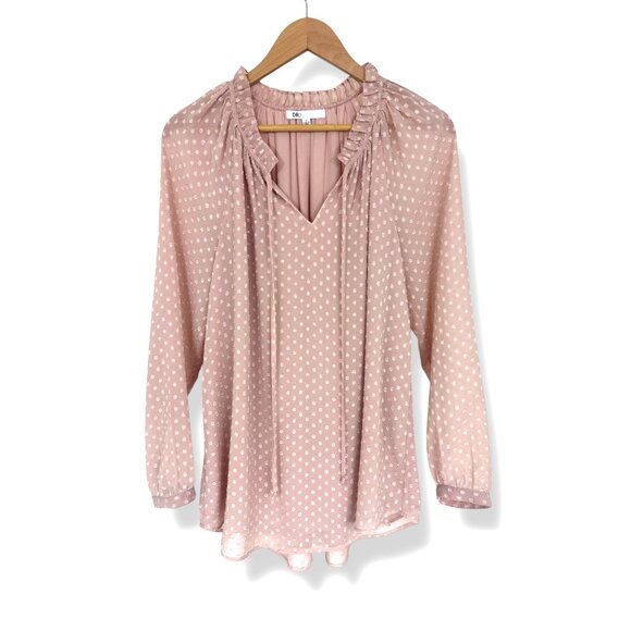 DR2 by Daniel‎ Rainn Soft Pink Swiss Dot Tie-Neck Blouse Size M Top Shirt Tunic - Picture 2 of 7